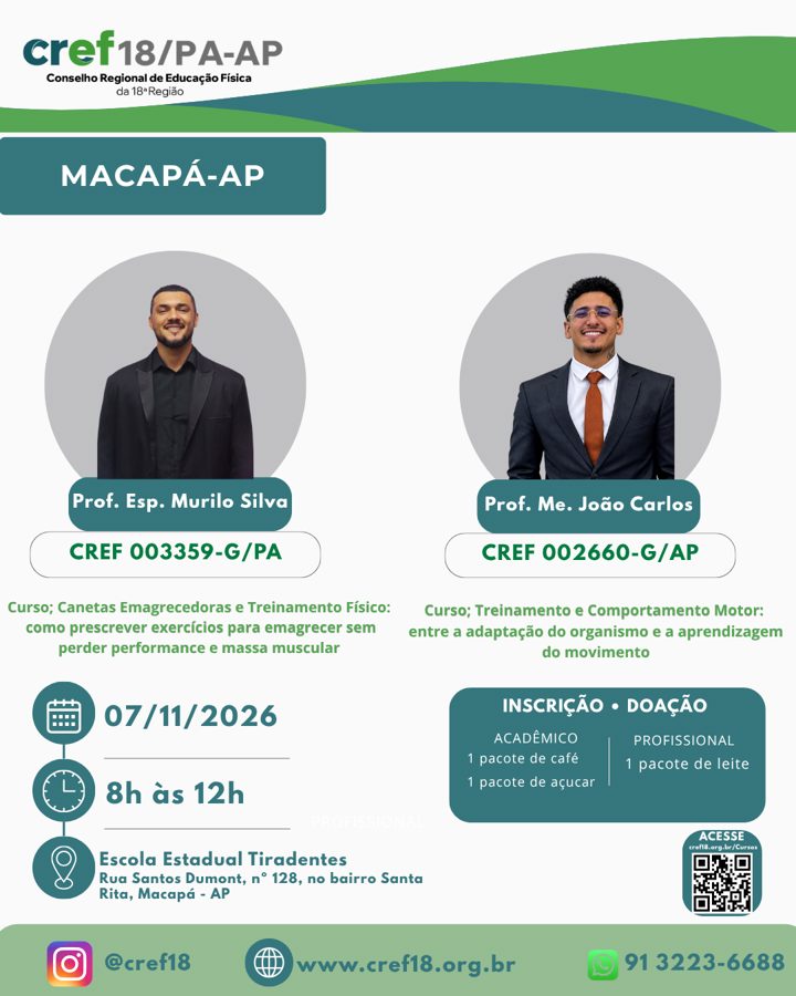 Cursos: Treinamento e Comportamento Motor: entre a adaptação do organismo e a aprendizagem do movimento e  Canetas Emagrecedoras e Treinamento Físico: como prescrever exercícios para emagrecer sem perder performance e massa muscular